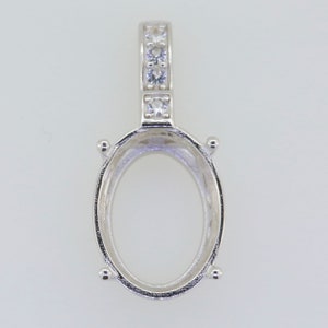 Sterling Silver Semi Mount Pendant Setting Oval OV 16x12mm W/ White Topaz