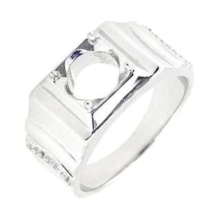 Men's Sterling Silver Semi Mount Ring Setting Round RD 8x8 White Topaz Accent