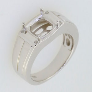 Men&#39;s Sterling Silver Semi Mount Ring Setting Cushion CU 8x8mm Male Ring
