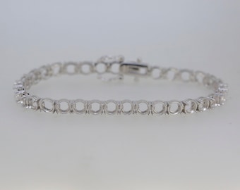 Custom Sterling Silver Semi Mount Tennis Bracelet Setting Round RD 4x4mm Cabochon