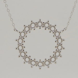 Sterling Silver Semi Mount Pendant Setting Round RD 3x3mm Loop Multi Stones w/ 18&quot; Chain