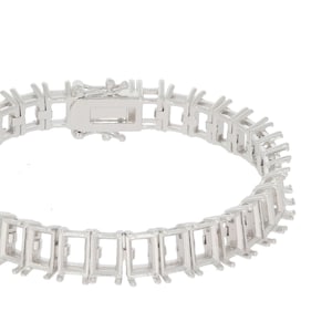 Custom Sterling Silver Semi Mount Tennis Bracelet Setting Emerald Cut OCT 6x4mm