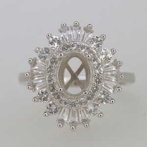 Sterling Silver Semi Mount Ring Setting Oval OV 8x6mm W/ White Topaz