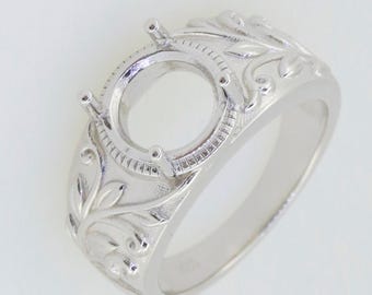 Sterling Silver Semi Mount Ring Setting Round RD 10.6mm Art Nouveau Style