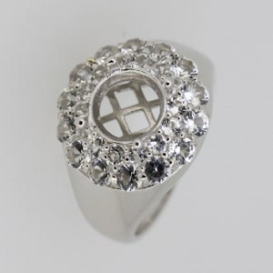 Sterling Silver Semi Mount Ring Setting Round RD 8x8mm Double Halo White Topaz Accent