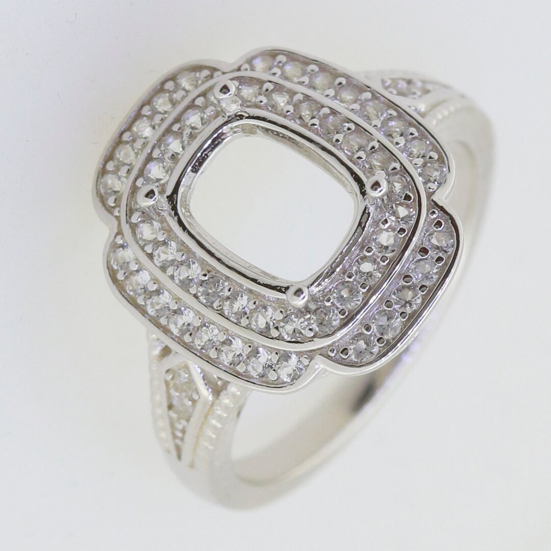 Sterling Silver Semi Mount Ring Setting Cushion Cu 8x6mm Halo Ring D