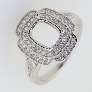 Sterling Silver Semi Mount Ring Setting Cushion Cu 8x6mm Halo Ring D Color Moissanite