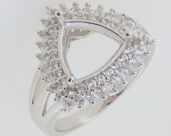 Custom Sterling Silver Semi Mount Ring Setting Trillion Tri 12x12mm Double Halo W/ Moissanite
