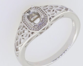 Montura de anillo semielaborada de plata de ley, forma ovalada OV de 6 x 4 mm, estilo vintage.