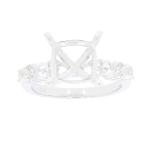Sterling Silver Semi Mount Ring Setting Cushion CU 10x10mm Accent White Topaz
