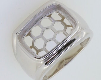 Men's Sterling Silver Semi Mount Ring Setting Cushion CU 15x11mm for Cabochon Stone