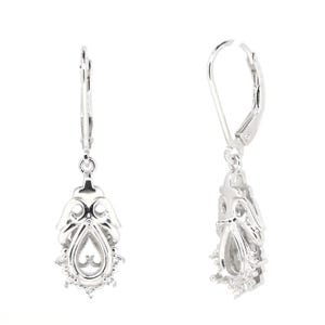 Boucles d'oreilles semi-montées en argent sterling serti PE 8 x 5 mm levier pendants, topaze blanche