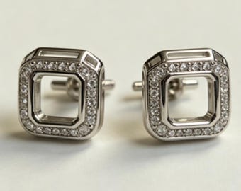 Sterling Silver Semi Mount Earrings Setting Emerald OCT 6x6mm Stud