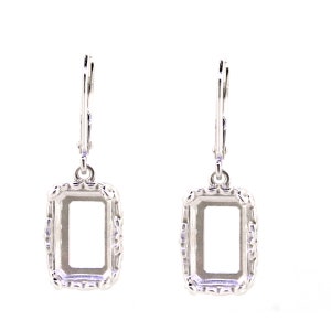 Sterling Silver Semi Mount Earrings Setting Emerald OCT 12X8mm Dangle Art Nouveau