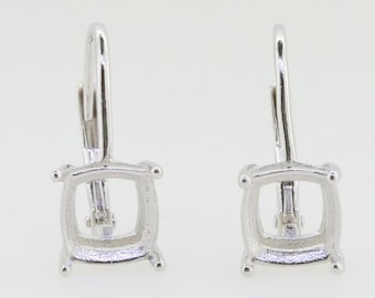 Sterling Silver Semi Mount Earrings Setting Cushion CU 15x15x9.5mm Dangle Leverback