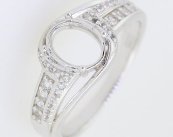 Sterling Silver Semi Mount Ring Setting Oval OV 8x6mm with White Topaz Accent Bypass Ring