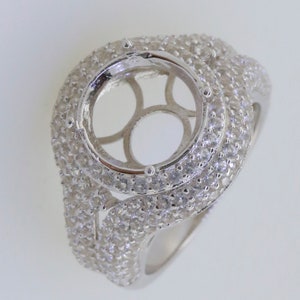 Sterling Silver Semi Mount Ring Setting Round RD 11x11mm Double Halo White Topaz