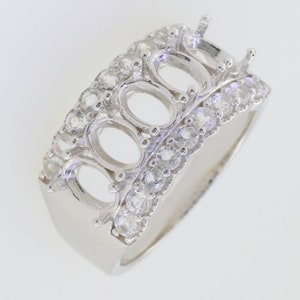 Sterling Silver Semi Mount Ring Setting Oval OV 6x4mm Multi Stone Band White Topaz Accent