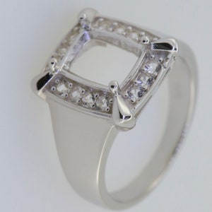 Men&#39;s Sterling Silver Semi Mount Ring Setting Square Cushion CU 9x7mm W/ Moissanite Accent