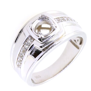 Men&#39;s Sterling Silver Semi Mount Ring Setting Round RD 6x6mm