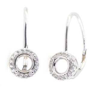 Sterling Silver Semi Mount Earrings Setting Round RD 6x6mm Dangle Leverback