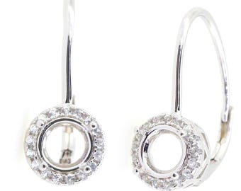 Sterling Silver Semi Mount Earrings Setting Round RD 6x6mm Dangle Leverback