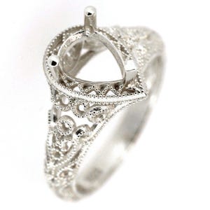 Sterling Silver Semi Mount Ring Setting Pear PE 8x6mm Art Deco Style