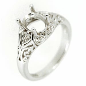 Sterling Silver Semi Mount Ring Setting Oval OV 7x5mm Art Deco Style