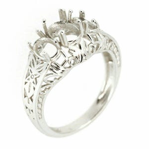 Sterling Silver Semi Mount Ring Setting Oval OV 7x5mm 6x4mm Art Nouveau Style 3 Stones Past Present and Future