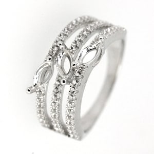 Sterling Silver Semi Mount Ring Setting Marquise MQ 6x3mm White Topaz Accent 3 Stones Design