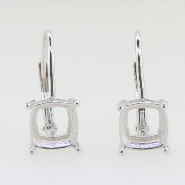 Sterling Silver Semi Mount Earrings Setting Cushion CU 7x7mm Dangle Leverback