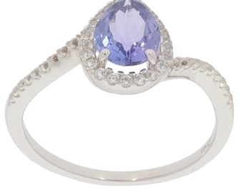 Sterling Silver Semi Mount Ring Setting Pear PE 8x6mm Halo White Topaz