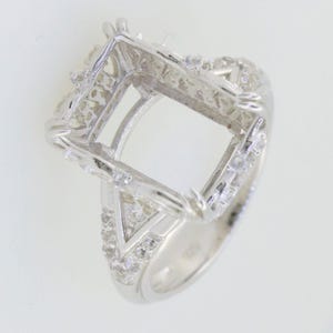 Sterling Silver Semi Mount Ring Setting OCT 14x10mm W/ White Topaz Accent