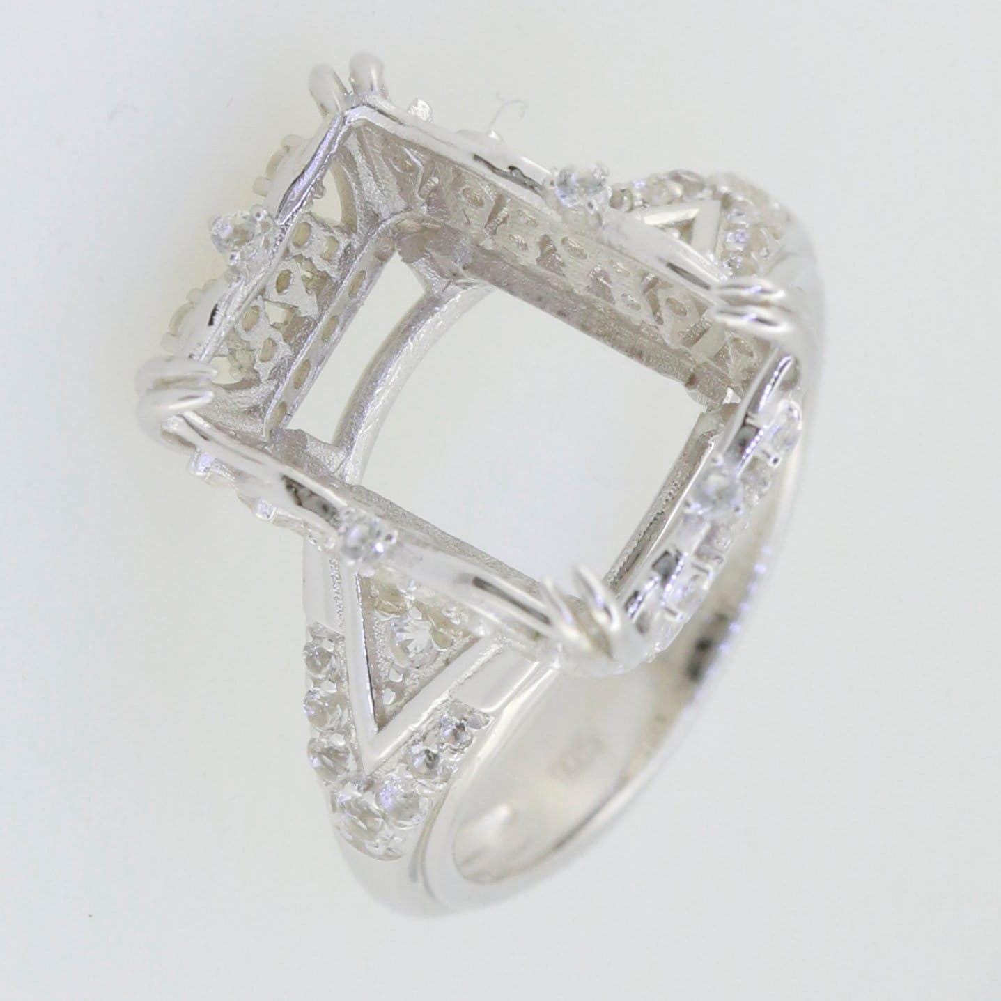 Sterling Silver Semi Mount Ring Setting OCT 14x10mm W/ White Topaz