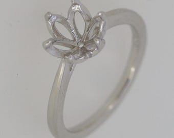 Sterling Silver Semi Mount Ring Setting Round RD 8.3x8.3mm Tulip Head Design