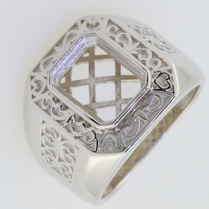 Men&#39;s Sterling Silver Semi Mount Ring Setting Emerald OCT 10x8mm Male Ring  fleur de lis