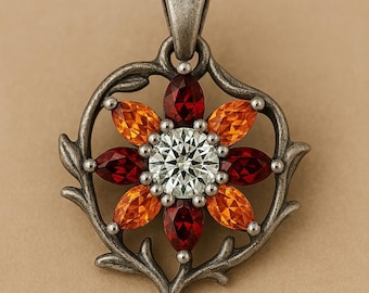 Sterling Silver Semi Mount Pendant Setting Round RD 7x7mm Pear PE 6x4mm Floral Theme