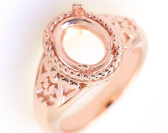 Art Deco Sterling Silver Semi Mount Ring Setting Oval OV 10x8mm