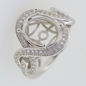 Sterling Silver Semi Mount Ring Setting Oval OV 12x10mm Halo Ring White Topaz Cross Shank