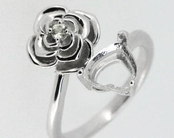 Sterling Silver Semi Mount Ring Setting Heart & Love HT 8x8mm Floral Bypass Ring