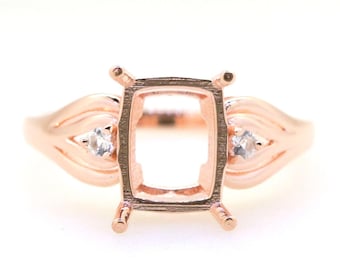 Art Deco Sterling Silver Semi Mount Ring Setting Cushion CU 10x8mm