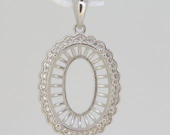 Sterling Silver Semi Mount Pendant Setting Oval OV 20x17x4.5mm Halo
