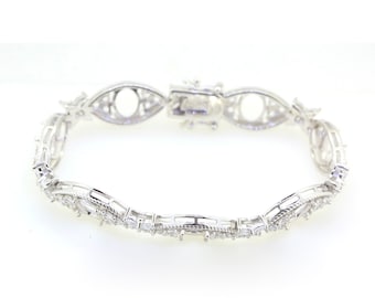 Sterling Silver Semi Mount Tennis Bracelet Setting Oval OV 9x7mm White Topaz Accent