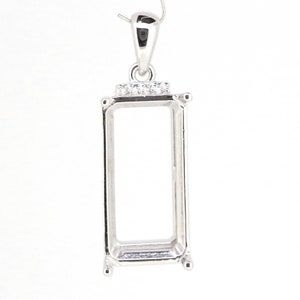 Sterling Silver Semi Mount Pendant Setting Emerald OCT 20x10mm Topaz Accent