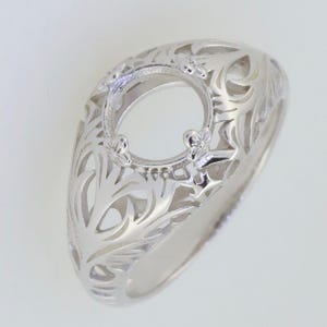 Montura de anillo semicircular de plata de ley, redonda, de 8 x 8 mm, estilo Art Déco.