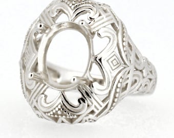 Srebrna oprawa pierścionka w półoprawie owalnej OV 10 x 8 mm w stylu Art Deco