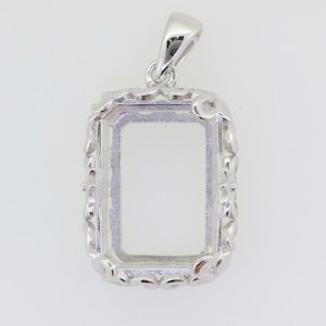 Sterling Silver Semi Mount Pendant Setting Emerald OCT 18x13 Art Nouveau Style