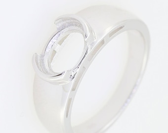 Sterling Silver Semi Mount Ring Setting Oval OV 9x7mm Bezel Set