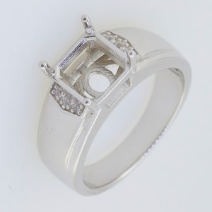 Men&#39;s Sterling Silver Semi Mount Ring Setting Square Emerald OCT 8x8mm