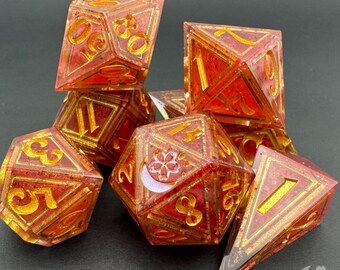 Fireball - 7 Piece Sharp-Edge Resin Dice Set